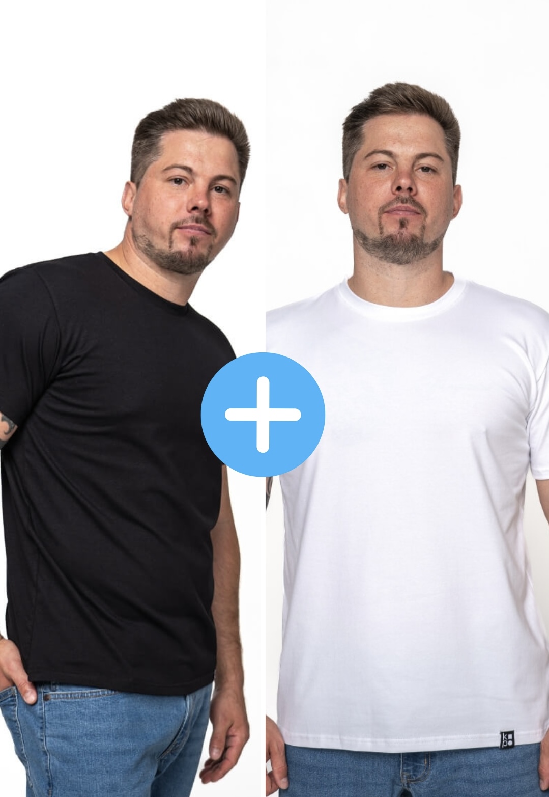 A set of 2 basic Kopo men's t-shirts: Black, White